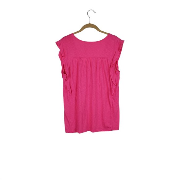 Sundry Flutter Sleeve Top Magenta Pink Pima Cotton Double Ruffle Size 2/Medium - Picture 2 of 7